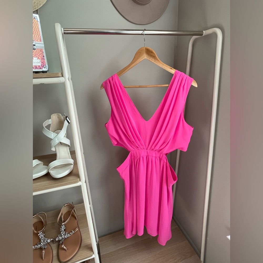 Bright pink side cut out mini dress
